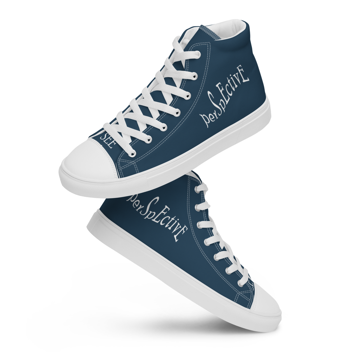 Wave Men's High Top Canvas Shoes (Blue)